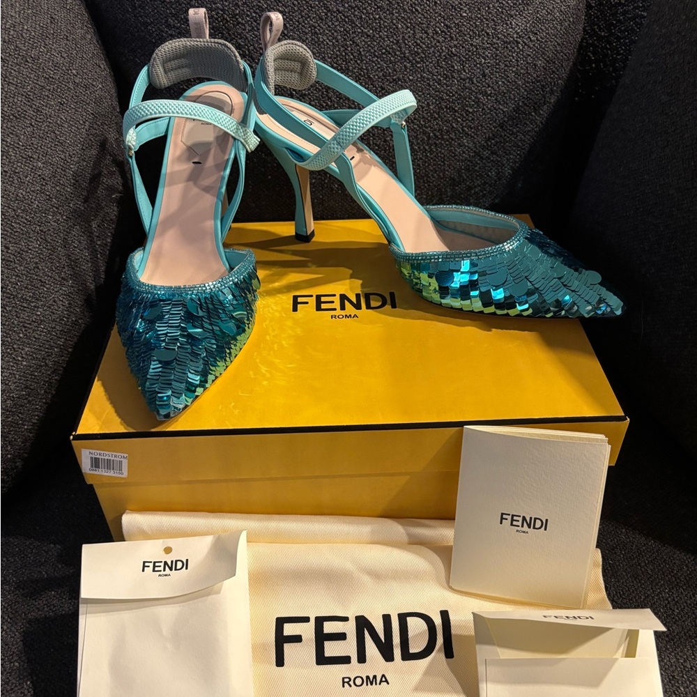 Fendi Slingback Organza Blue Metallic Sequin Pumps (sz 40.5) - Picture 4 of 6